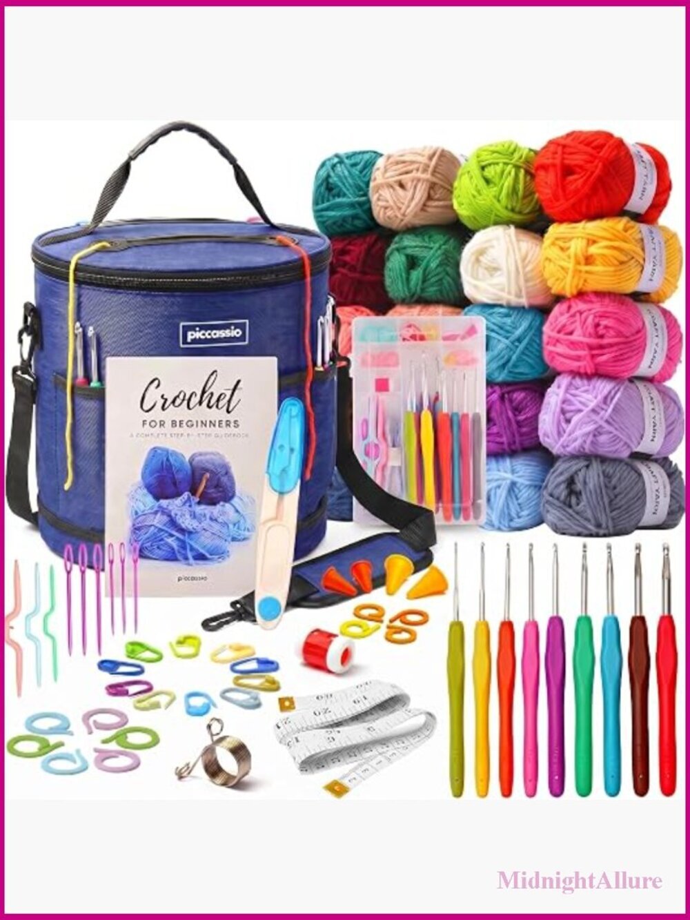 Crochet Kit for Beginners with 20 Yarn Colors, Hooks, Book & Organizer Bag